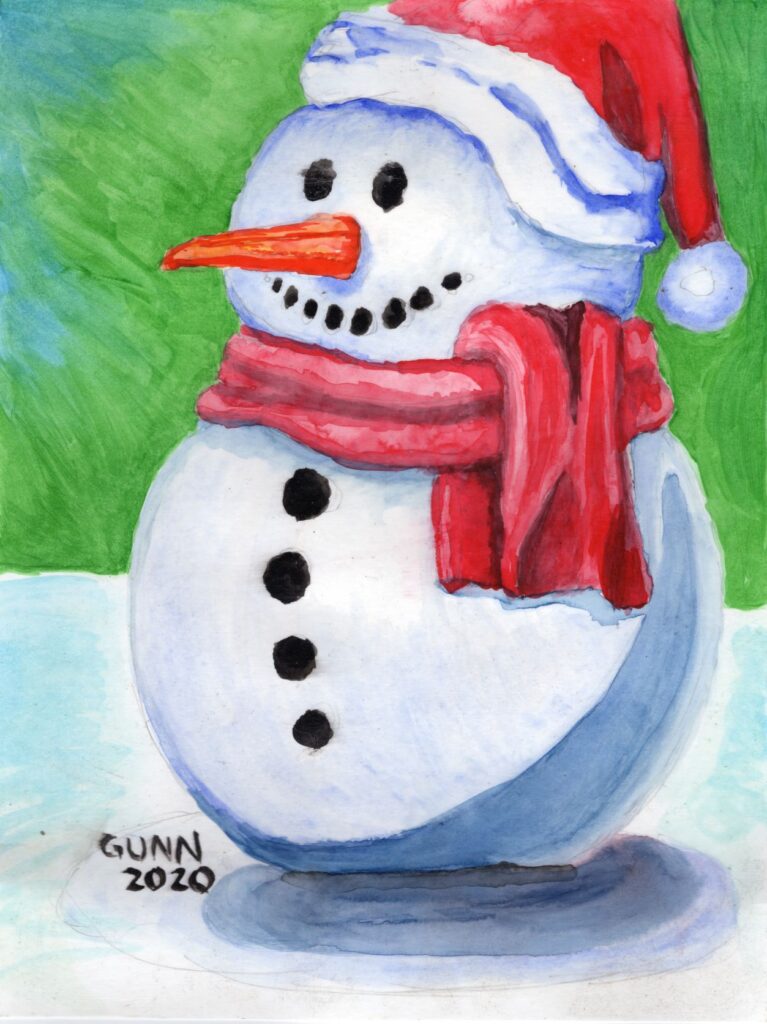 Winter Snowman watercolor painting