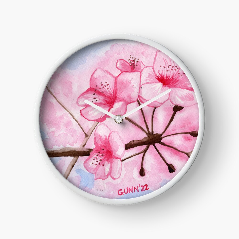 Cherry Blossoms of Spring watercolor painting as an analog clock face