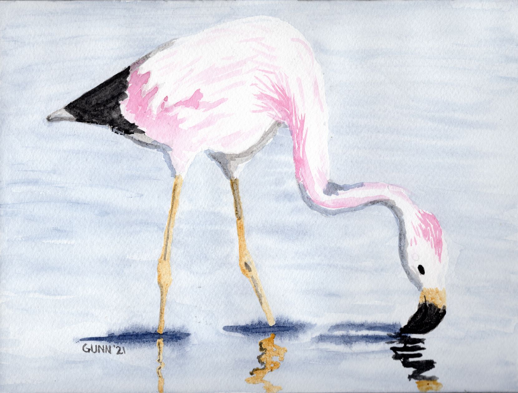 Pale Flamingo watercolor painting