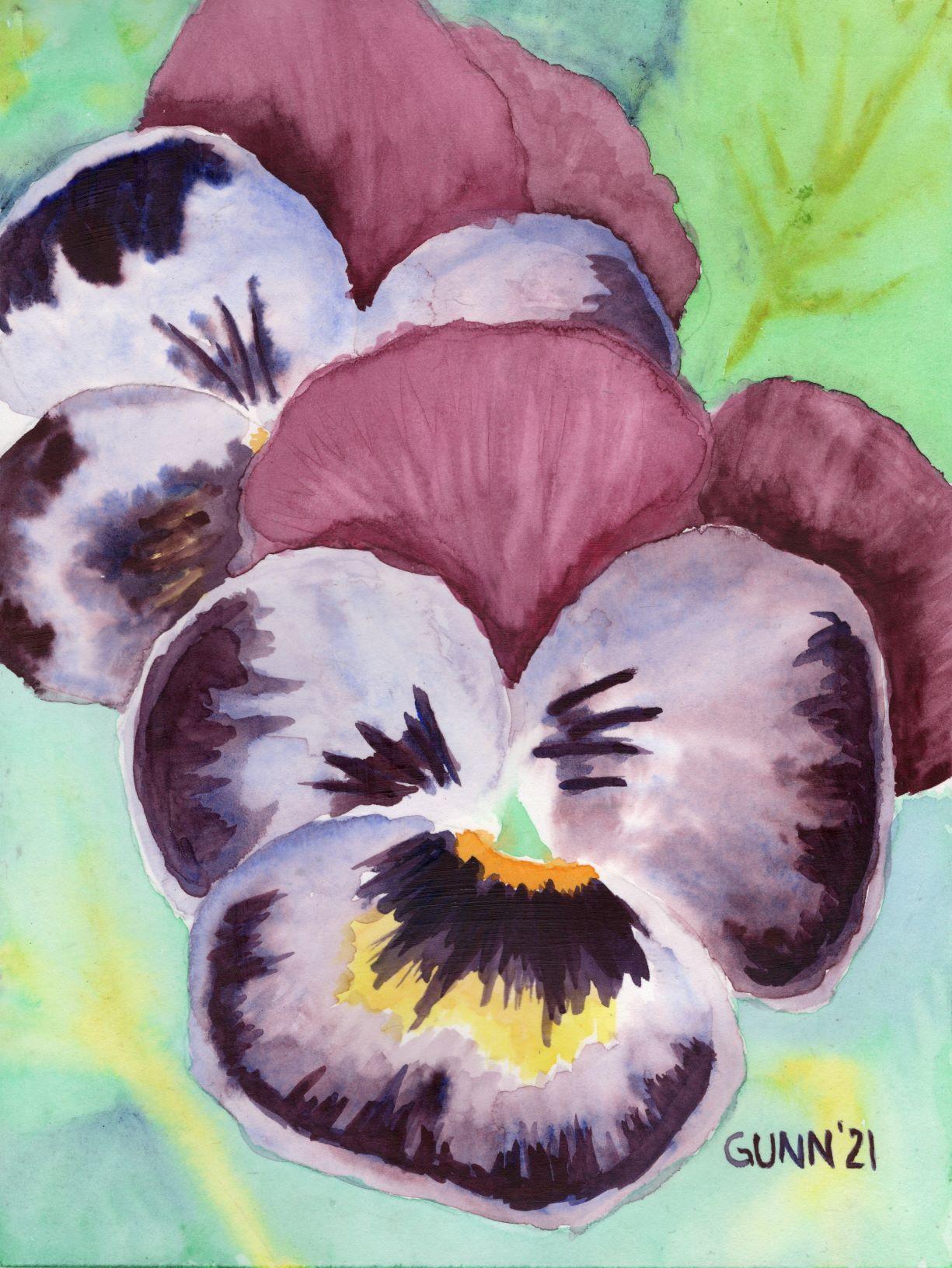 watercolor painting Johnny-Jump-Ups, a common name for purple pansies