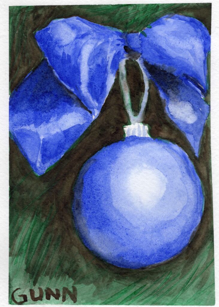 Blue Ornament, watercolor painting on paper, 5x7 inch