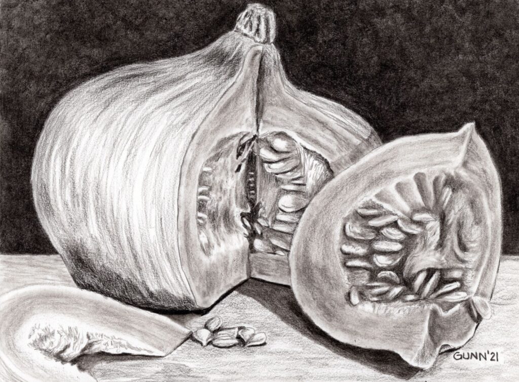 still life black and white charcoal