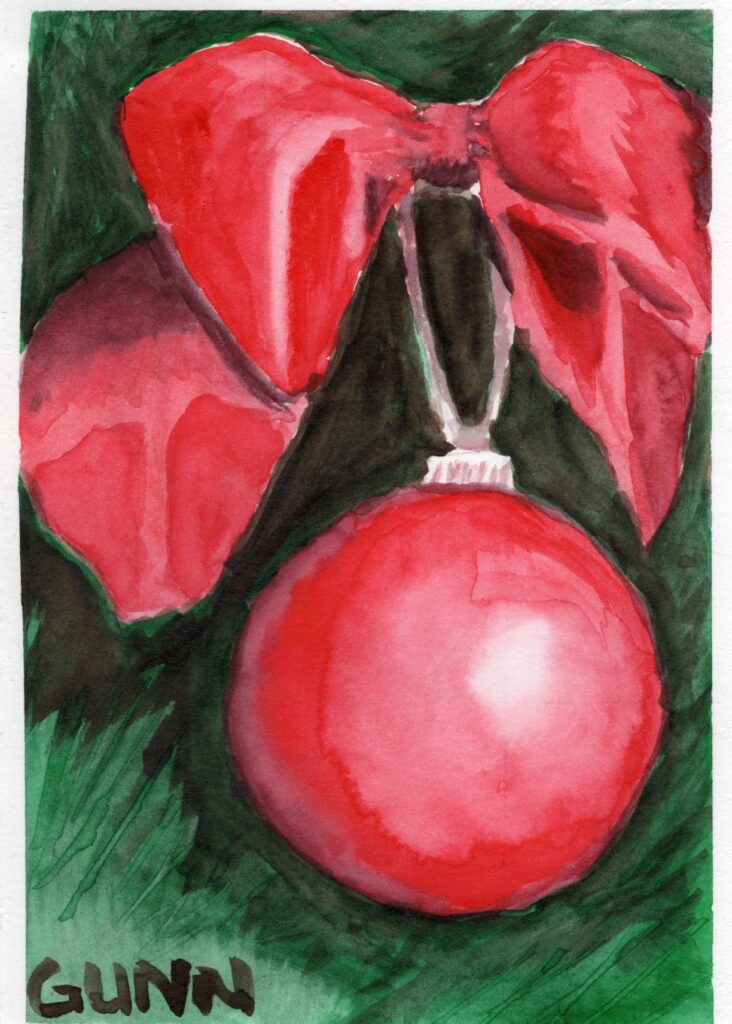 Red Ornament, 5x7 inch watercolor painting on paper