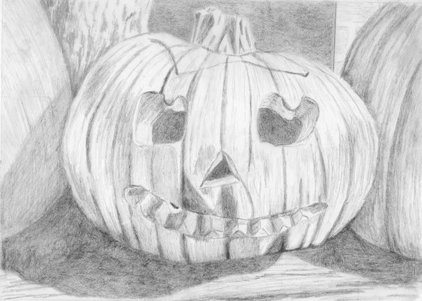 pencil drawing of a carved pumpkin jack o'lantern