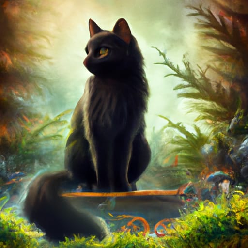Black Cat sitting, digital artwork created using text-to-image software