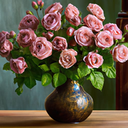 large bouquet of pink roses in a vase on the table