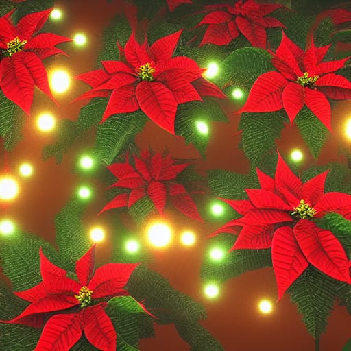 Red Poinsettias digital artwork featuring the Christmas flower with lights around the flowers