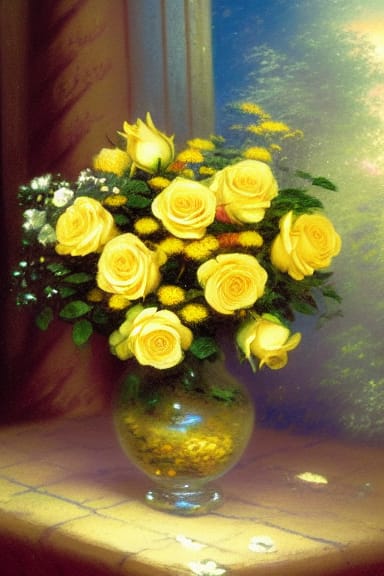 romantic yellow roses in vase on table