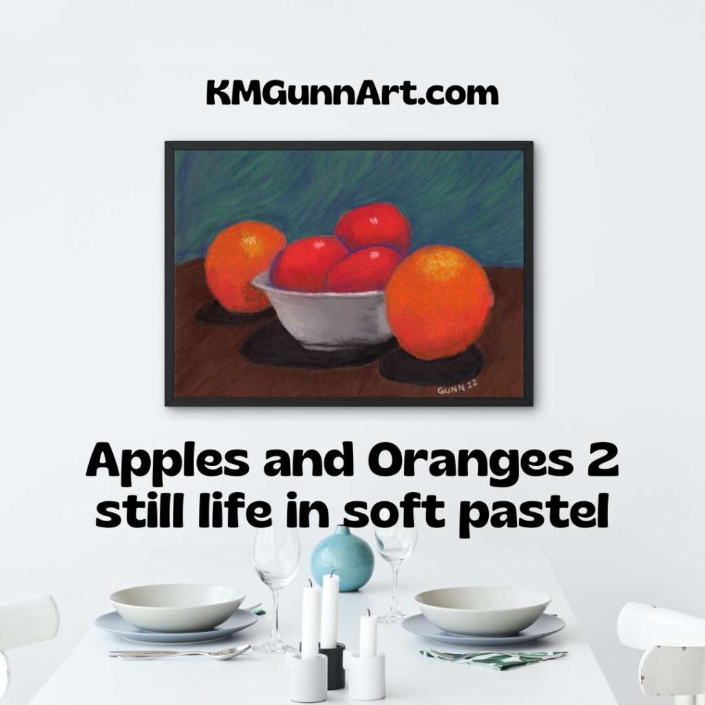 Apples and Oranges 2 still life art in soft pastel