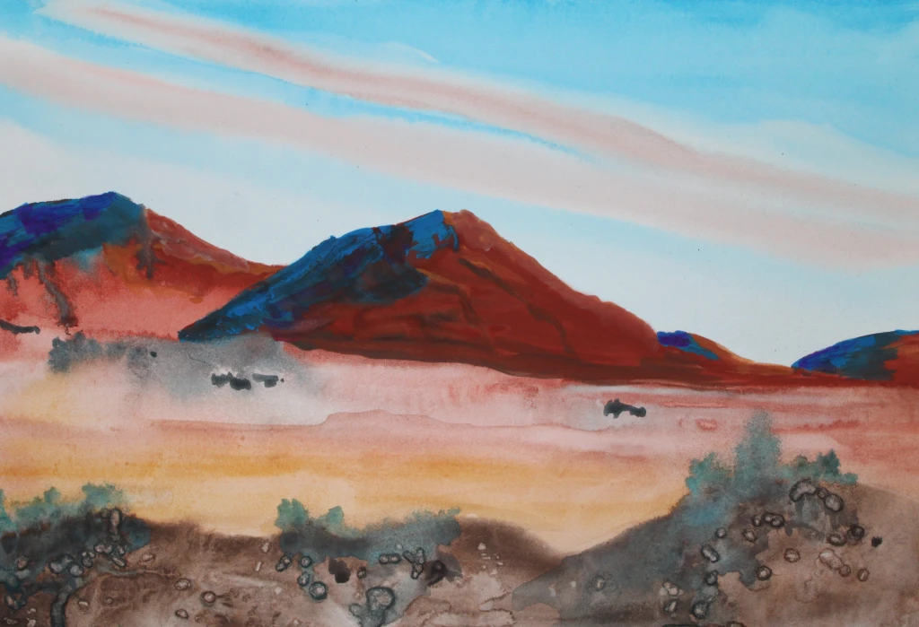 watercolor landscape painting by Jo Wortman of Siena Blue
