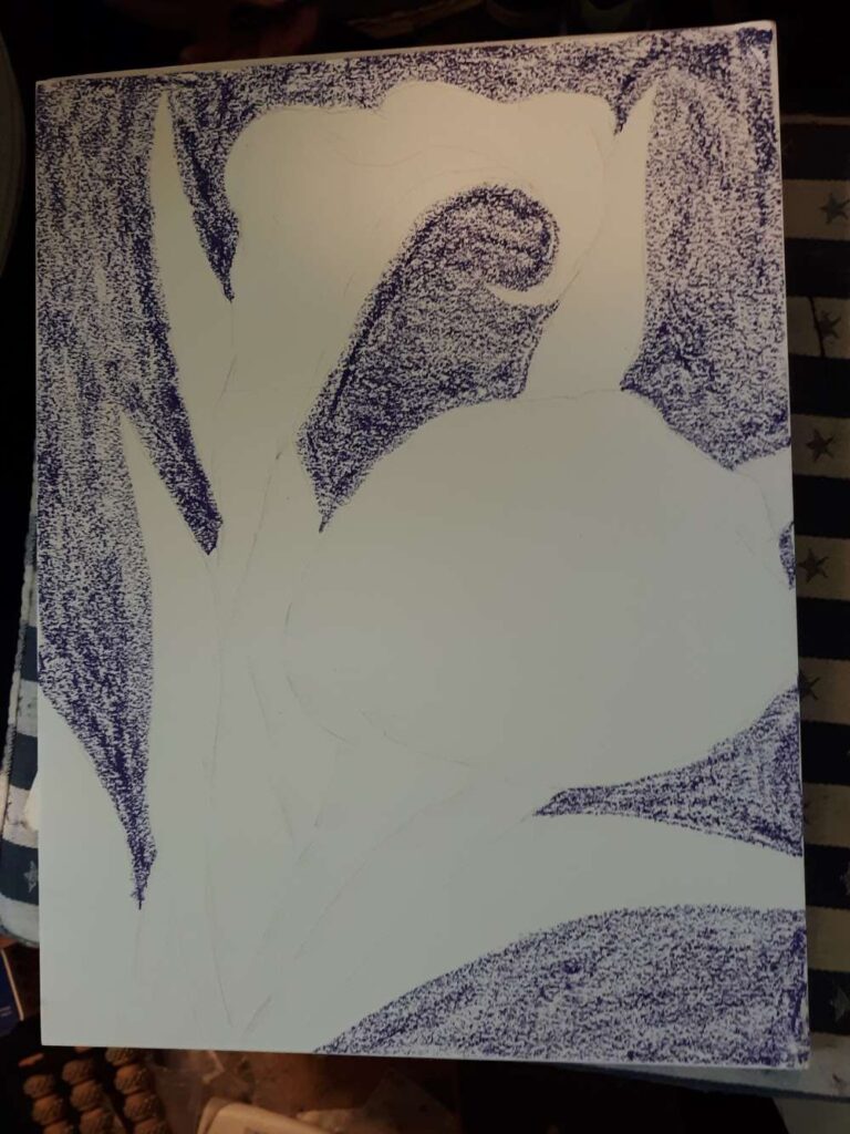 starting the calla lilies painting with the dark purple background