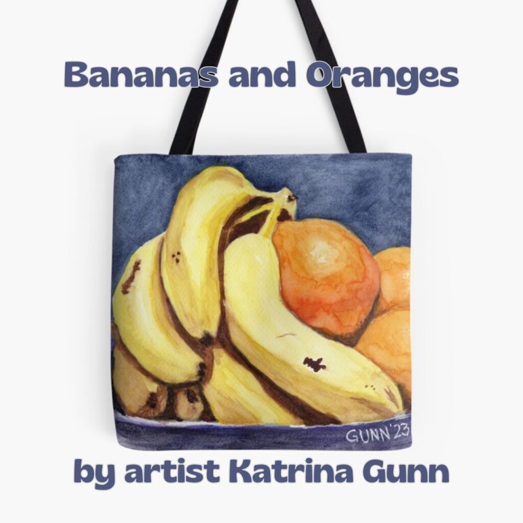 Bananas and Oranges still life printed on a tote bag
