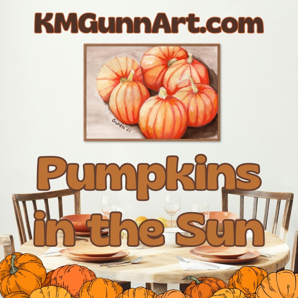 mockup of watercolor painting Pumpkins in the Sun by Katrina Gunn